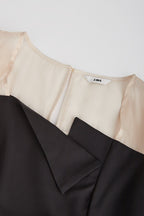 Black Draped Contrast Mesh Mini Dress