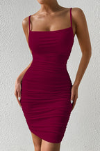 Spaghetti Strap Ruched Backless Cocktail Dress