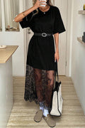 Lace Hem Patchwork Loose T-Shirt Dress
