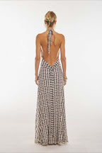 Floral Halter Neck Backless Bodycon Maxi Dress