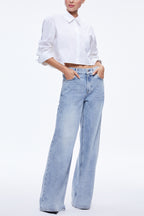 Easy Outfit Idea Long Sleeve Pocket Crop Oversized Fit Blouse