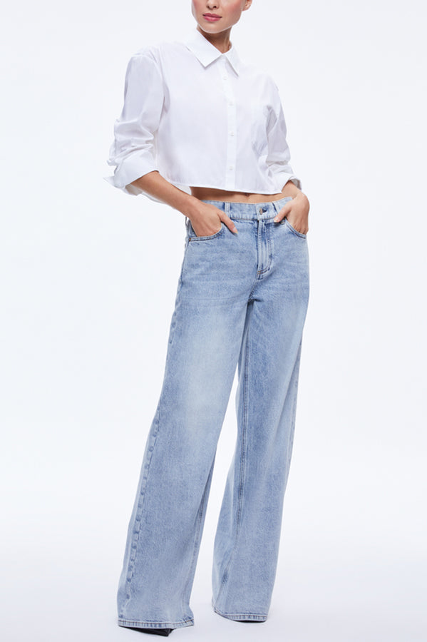 Easy Outfit Idea Long Sleeve Pocket Crop Oversized Fit Blouse