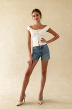Satin Button Milkmaid Crop Top