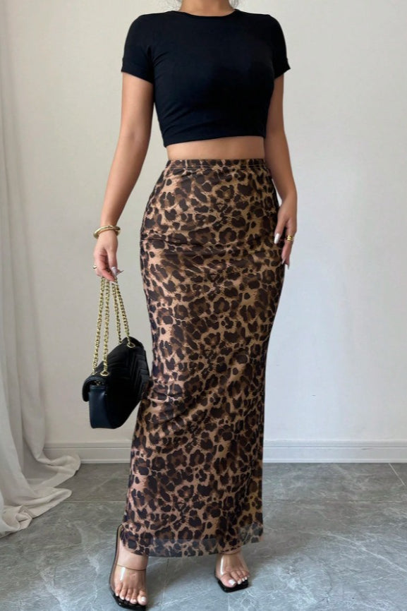 Mesh High Waist Split Casual Skirt