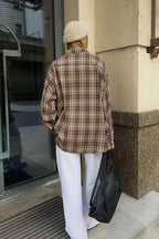 Vintage American Plaid Double-Pocket Mid-Length Blouse
