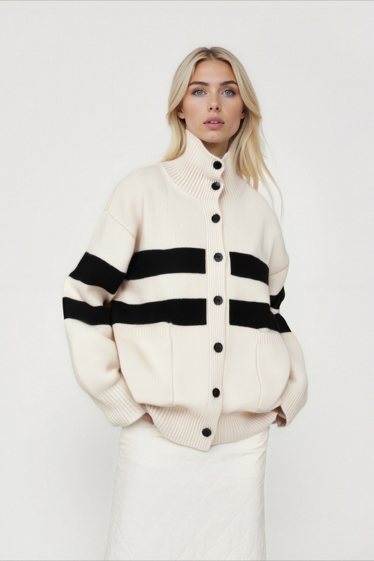 High Neck Color Block Knit Sweater
