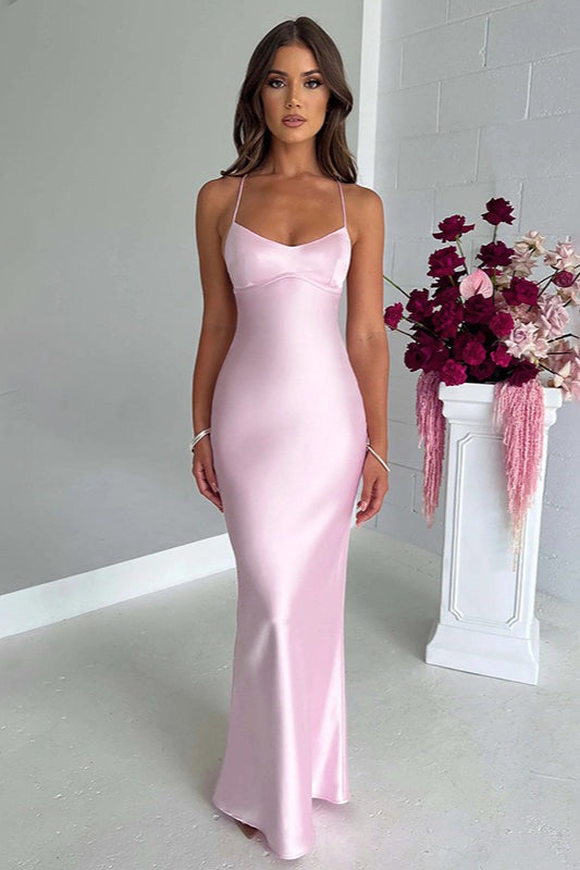 Backless LaceUp Silk Dress