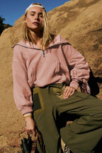 Sporty Drawcord Solid Cropped Sweatshirt