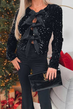 Sequin bow cutout crop top