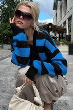 Loose Russian Color Block Knit Cardigan