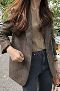 Plaid Woolen Button Blazer