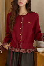 Plaid Patchwork O Neck Cardigan