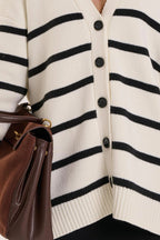 Striped V Neck Buttoned Slouchy Knit Cardigan
