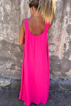 Solid Floral Embellished Sleeveless Loose Maxi Dress