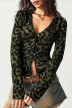 Leopard Print Mesh Button Front Crop Top