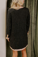 Looking Fabulous Tweed Satin Bow Patchwork Pocket H-line Mini Dress