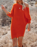 Cecelia Asymmetrical Knit Sweater Dress Red Orange FINAL