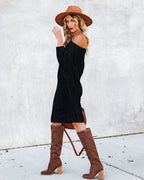 Cecelia Asymmetrical Knit Sweater Dress Black FINAL