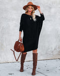 Cecelia Asymmetrical Knit Sweater Dress Black FINAL