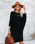 Cecelia Asymmetrical Knit Sweater Dress Black FINAL