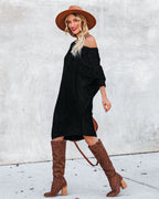Cecelia Asymmetrical Knit Sweater Dress Black FINAL