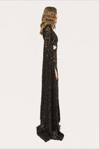 Lace Beaded Sequin Slim Cape Reception Dress