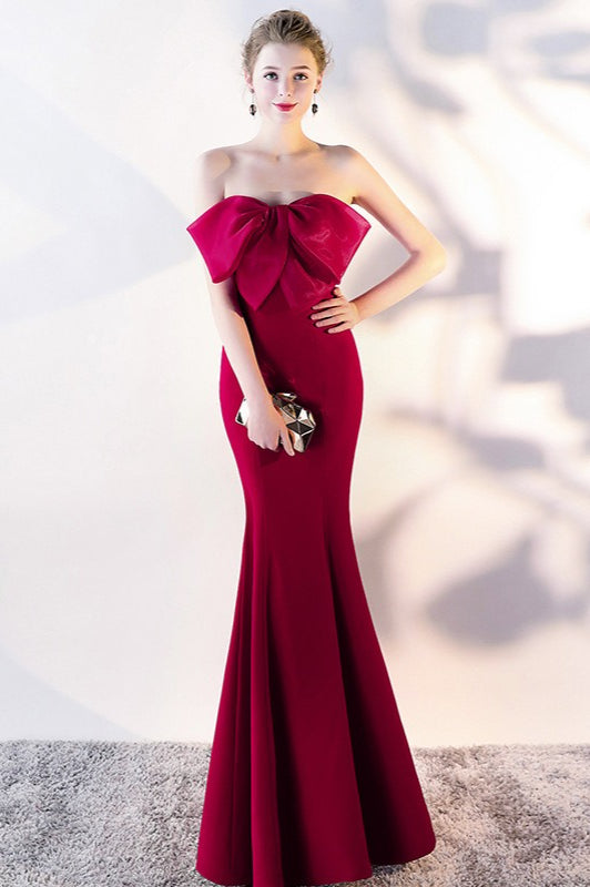 Bow Strapless Mermaid Maxi Party Dress