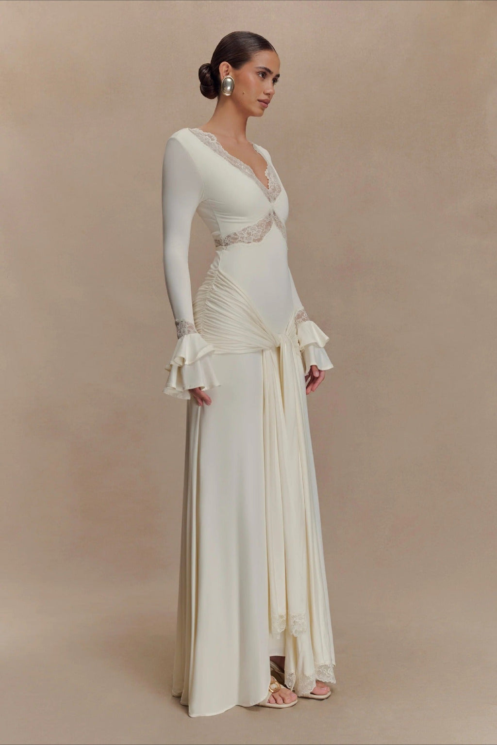 Lace Bodycon Flare Sleeve Maxi Dress