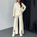 Cozy Ribbed Knit with Slit-Leg Pants(Two-Piece Set)