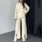Cozy Ribbed Knit with Slit-Leg Pants(Two-Piece Set)