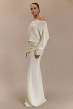 Ribbed Knit Off Shoulder Maxi Skirt Set