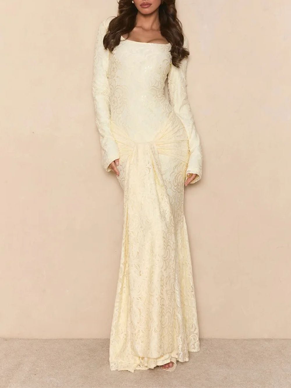 Celeste Draped Lace Maxi Dress