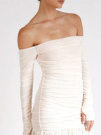 Celeste Off-Shoulder Pleated Maxi Dress