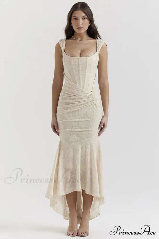 Cesca Retro Cream Charming White Floral Maxi Dress