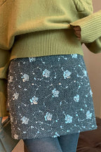 Sequin Embroidered High Waist A-line Fitted Short Skirt