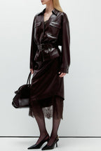Elegant Lace Trim Leather Skirt