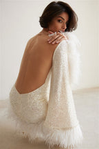 Backless Sequin Feather Mini Dress