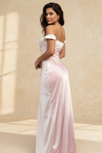 Pink Satin Ruched Charming Contrast Sleeve Dress