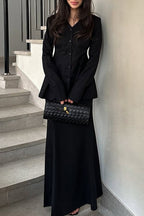 Slim Fit V Neck Blazer Two Piece Set