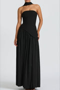 Color Block Strapless Off Shoulder Slim Formal Dress