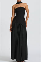 Color Block Strapless Off Shoulder Slim Formal Dress