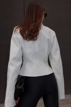 Stand Collar Fitted Leather Jacket