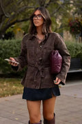 Leopard Lapel Belted Jacket