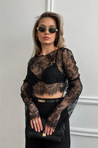Lace Applique Sheer Tiered Maxi Skirt Set