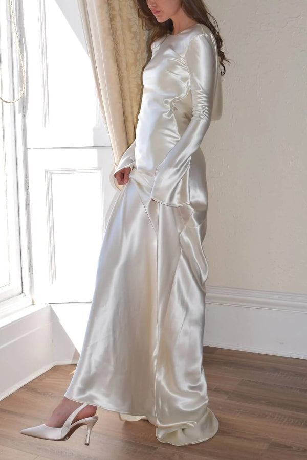 Robyn Exclusive Pearl Eden Maxi Dress with an Open Cowl Neckline and Satin Back Premium Wardrobe Essential