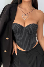 Tie Corset Woven Stripe Chic Crop Top