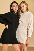 Floral White Turtleneck & Sleeveless Mini Dress Sweater Set
