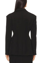 Chic Holiday Look Padded Shoulder Fitted Waist Long Sleeve Pocket Lapel Blazer
