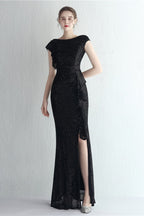 Glitter High Neck Mermaid Slit Formal Dress