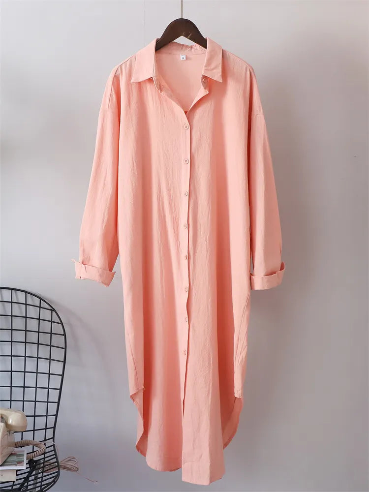 Thalia Effortless Long Linen Shirt Dress Premium Wardrobe Essential
